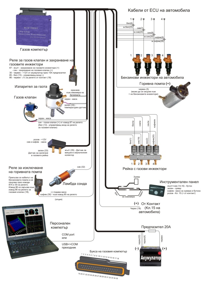 Mounting scheme of LPG/CNG controller BLUE TRONIC 4.6 and 3.1